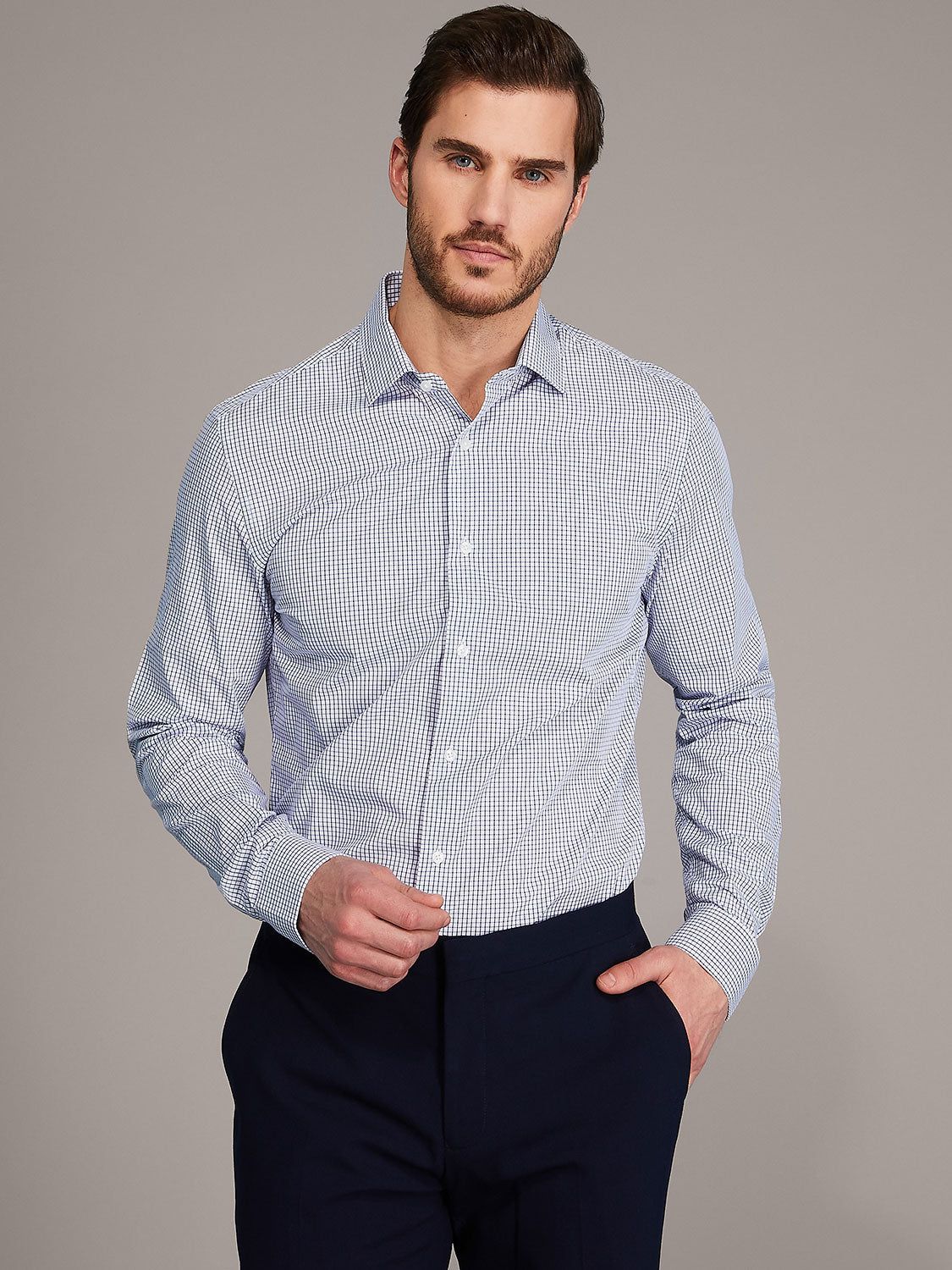 Two-Toned-Checkered Slim Fit Dress Shirt sold by Suzy Shier
