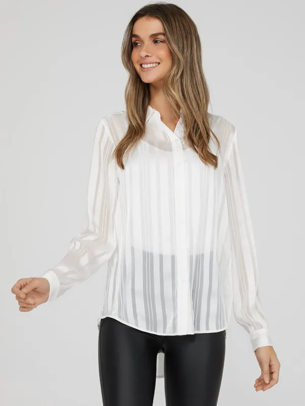 Shadow Stripe Button Down Blouse sold by Suzy Shier