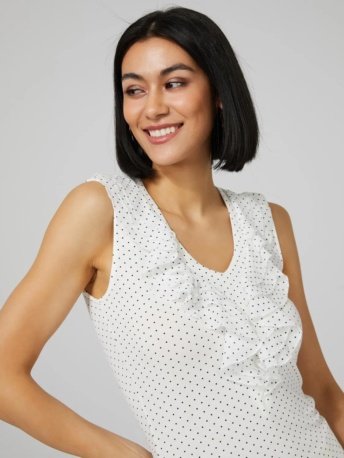 Polka Dot Sleeveless Top With Chiffon Ruffle Detail sold by Suzy Shier product image thumbnail 2