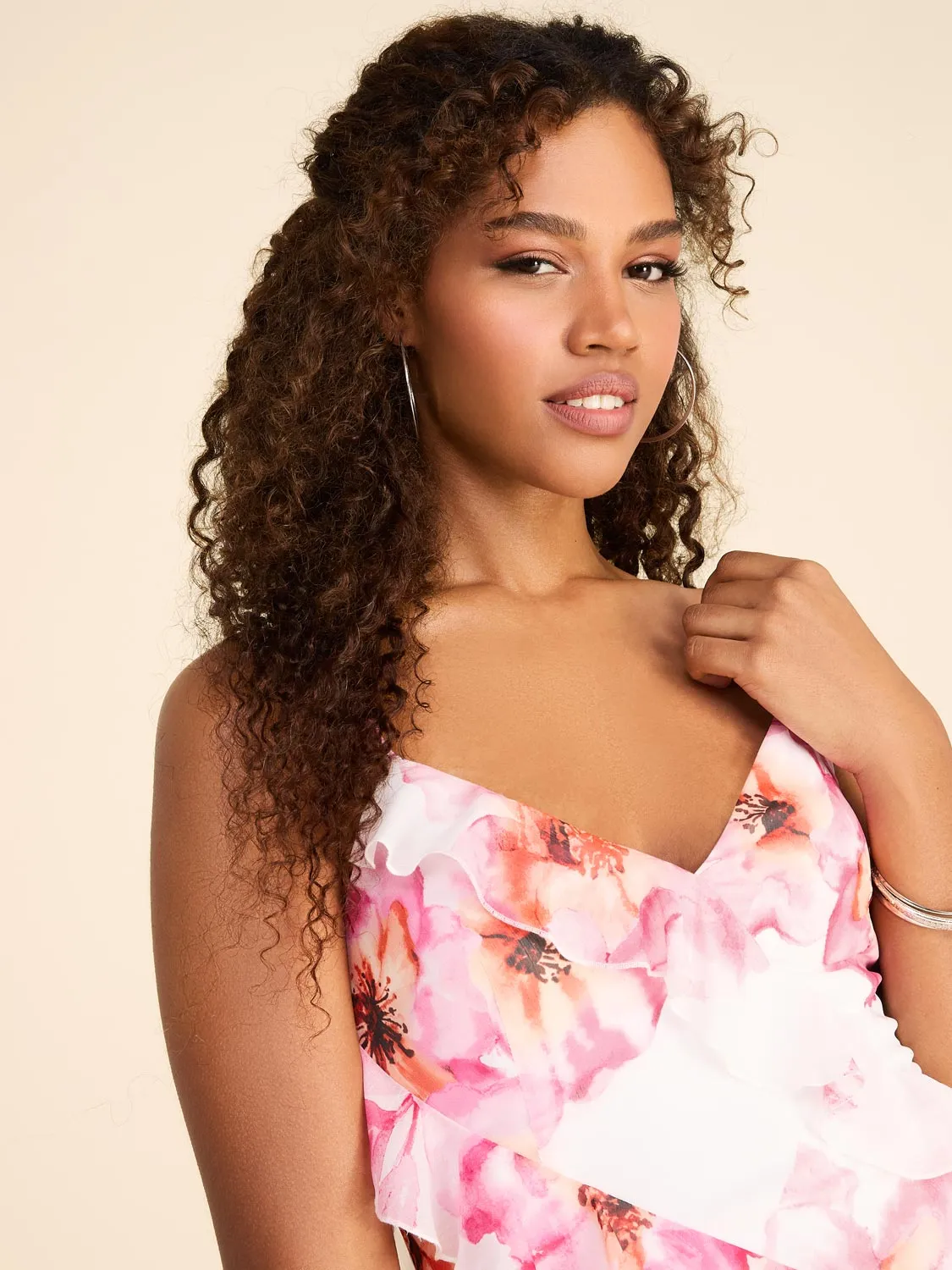 Floral Print V-Neck Allover Ruffle Gown sold by Suzy Shier product image thumbnail 5