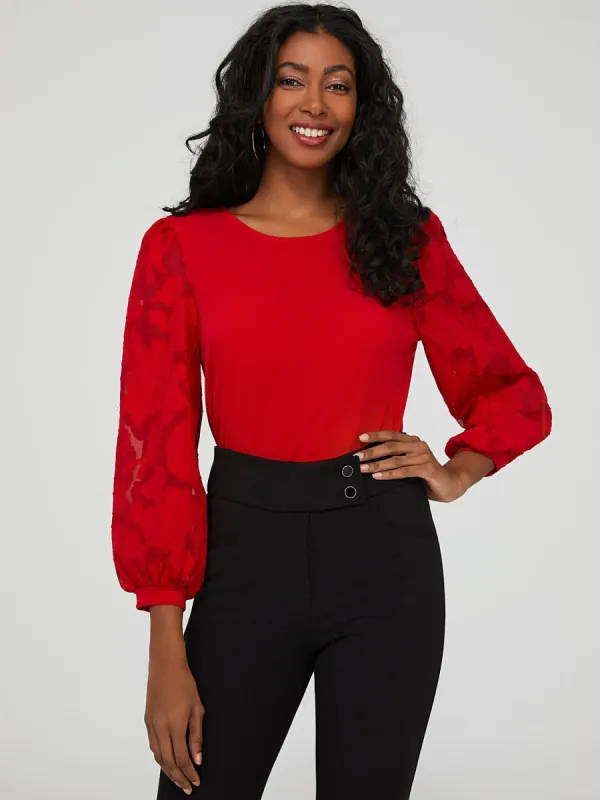 3/4 Jacquard Balloon Sleeve Top sold by Suzy Shier