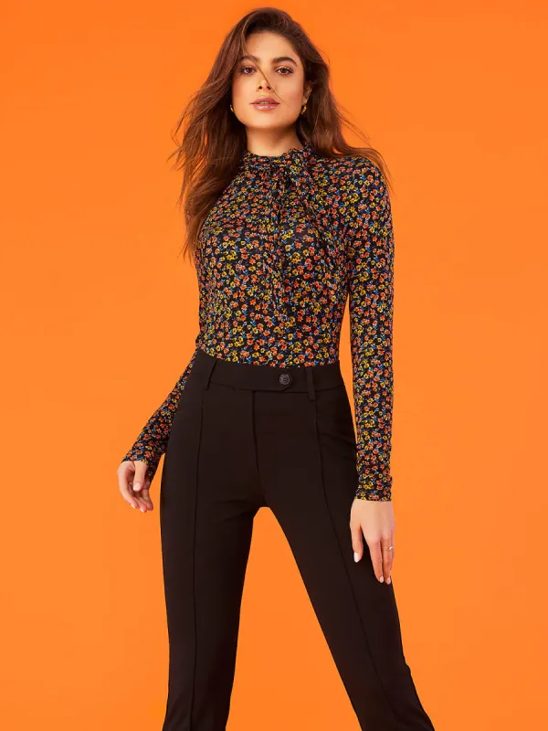 Floral Print Tie Neck Top sold by Suzy Shier