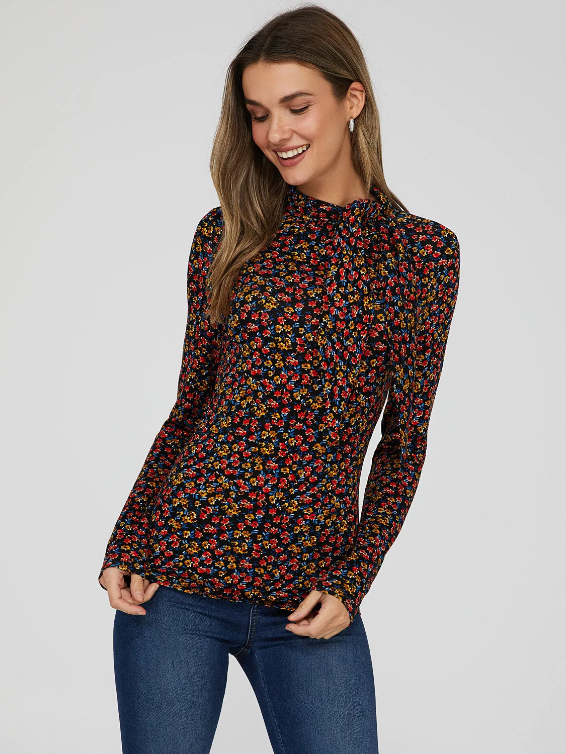 Floral Print Tie Neck Top sold by Suzy Shier product image thumbnail 4