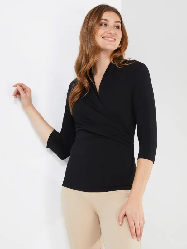 3/4 Sleeve Crossover Top sold by Suzy Shier