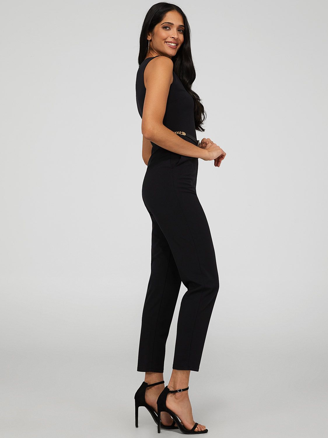 Belted Sleeveless V-Neck Jumpsuit sold by Suzy Shier product image thumbnail 4