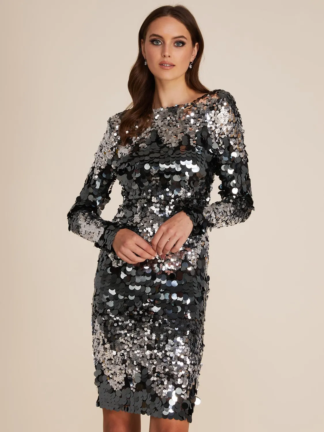 Long Sleeve Allover Sequin Knee Length Dress sold by Suzy Shier product image thumbnail 3