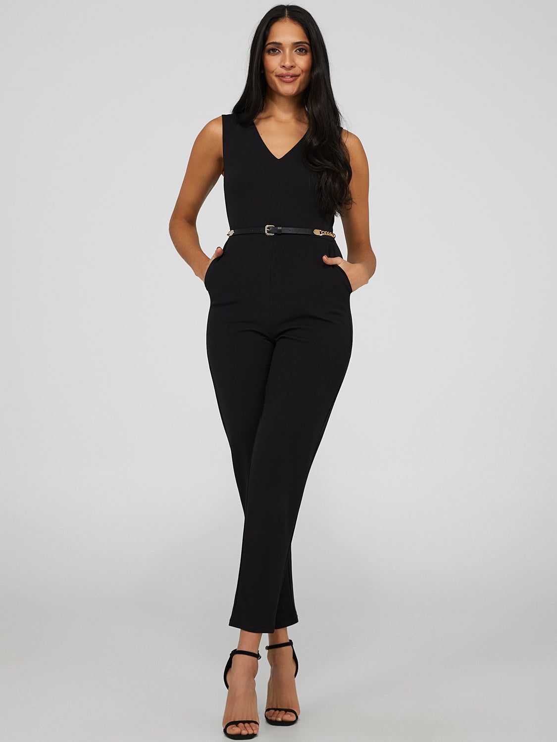 Belted Sleeveless V-Neck Jumpsuit sold by Suzy Shier product image thumbnail 2