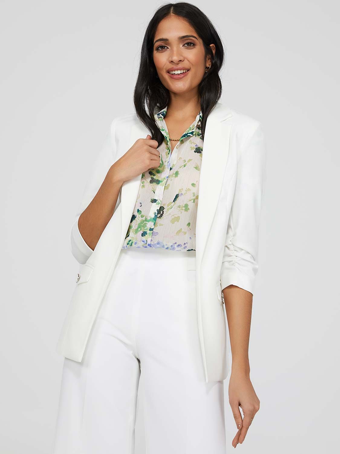 Ruched 3/4 Sleeve Blazer sold by Suzy Shier