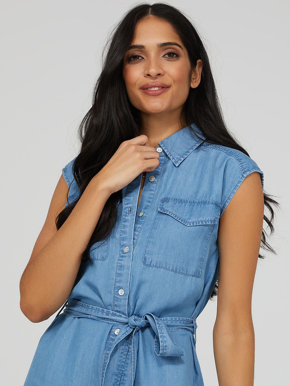 Sleeveless Denim Chambray Button-Front Dress sold by Suzy Shier product image thumbnail 3