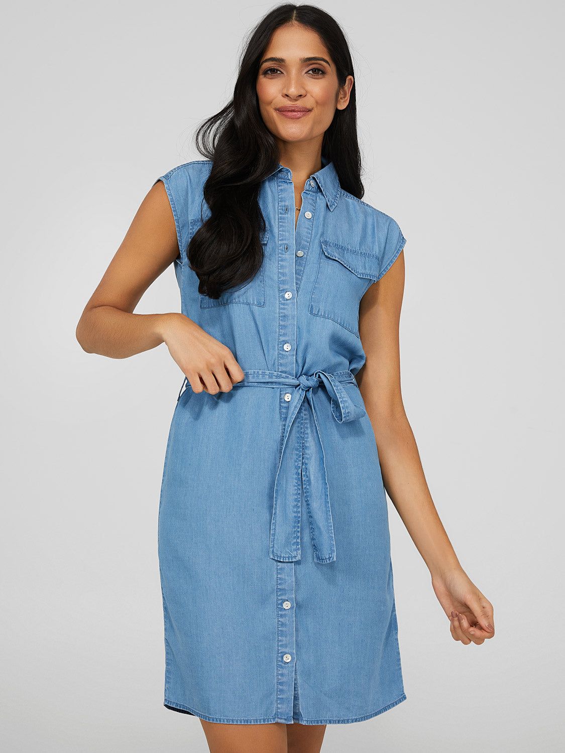 Sleeveless Denim Chambray Button-Front Dress sold by Suzy Shier product image thumbnail 2