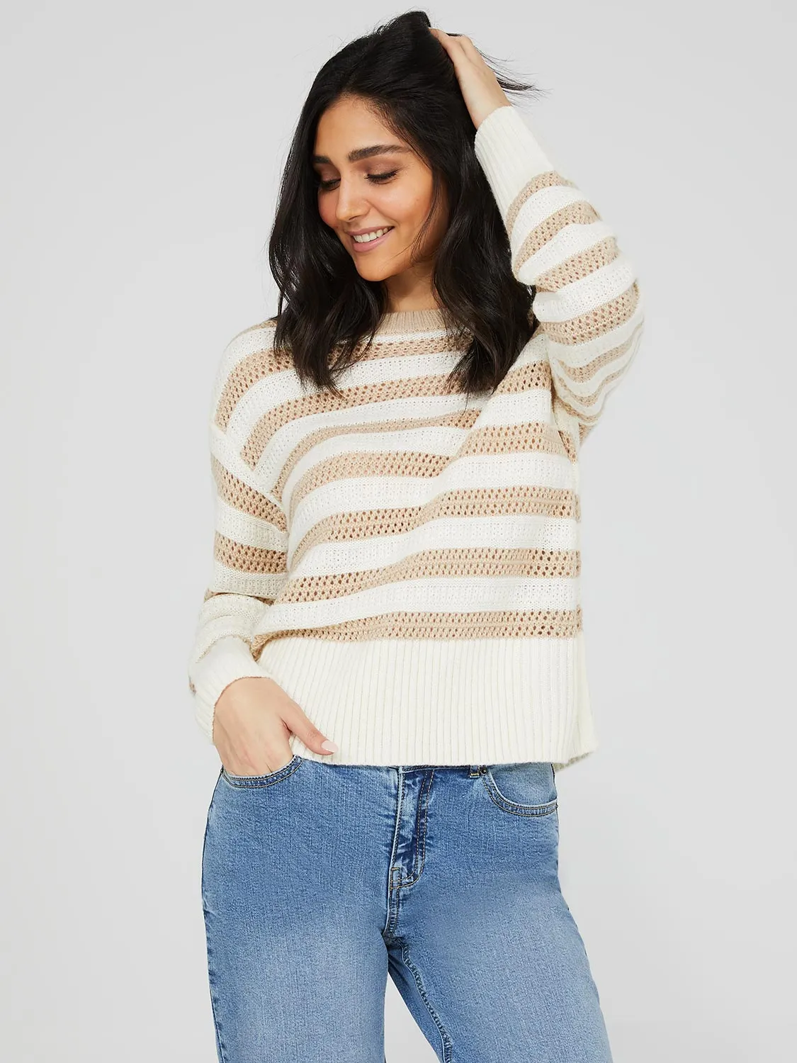 Striped Drop Shoulder Sweater sold by Suzy Shier