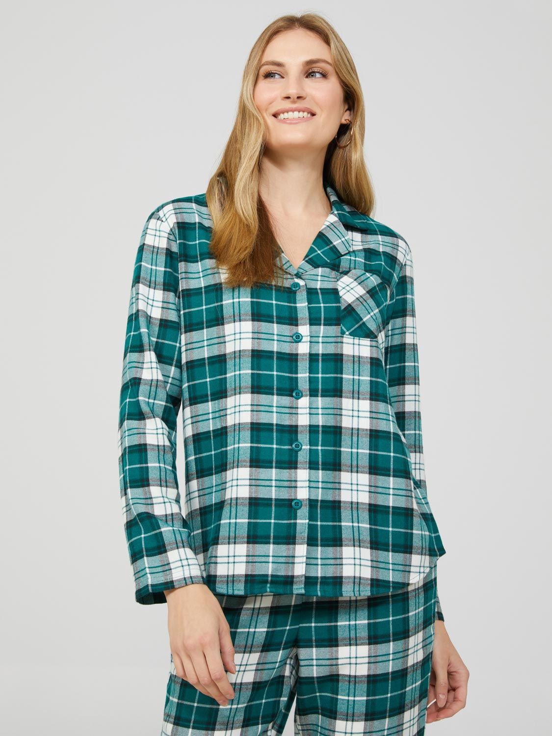 Plaid Print Button-Front Pajama Set sold by Suzy Shier product image thumbnail 3