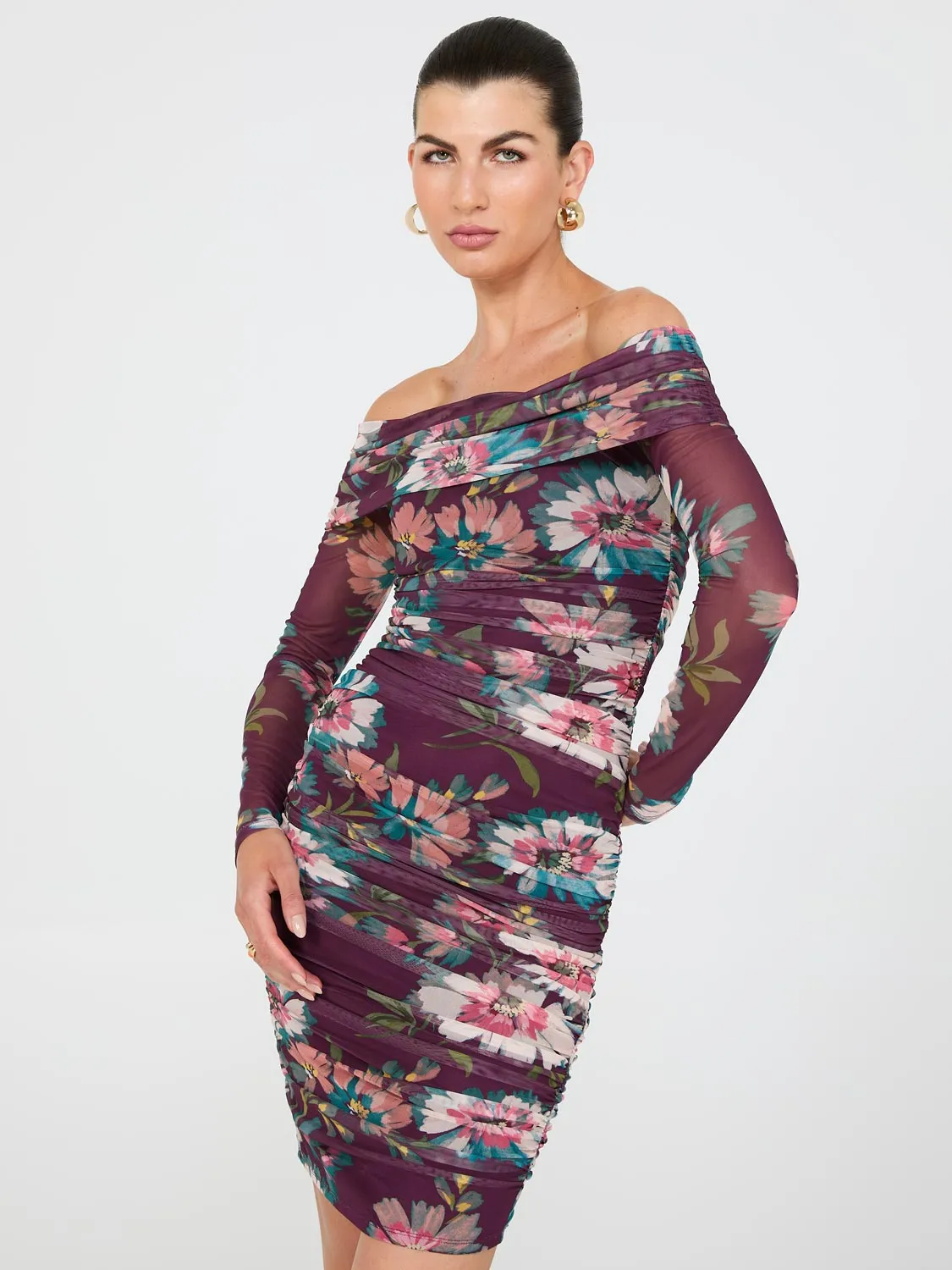 Floral Print Off-The-Shoulder Mesh Dress sold by Suzy Shier