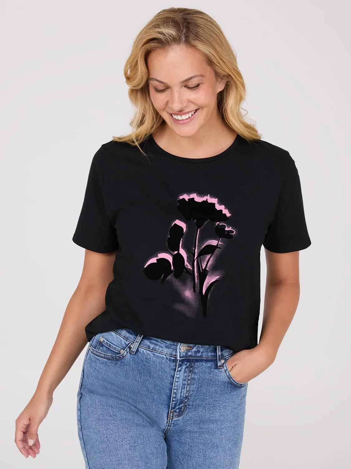 Floral Flocking Short Sleeve T-Shirt sold by Suzy Shier product image thumbnail 2