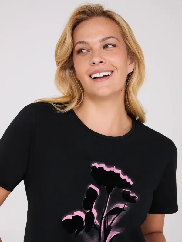 Floral Flocking Short Sleeve T-Shirt sold by Suzy Shier