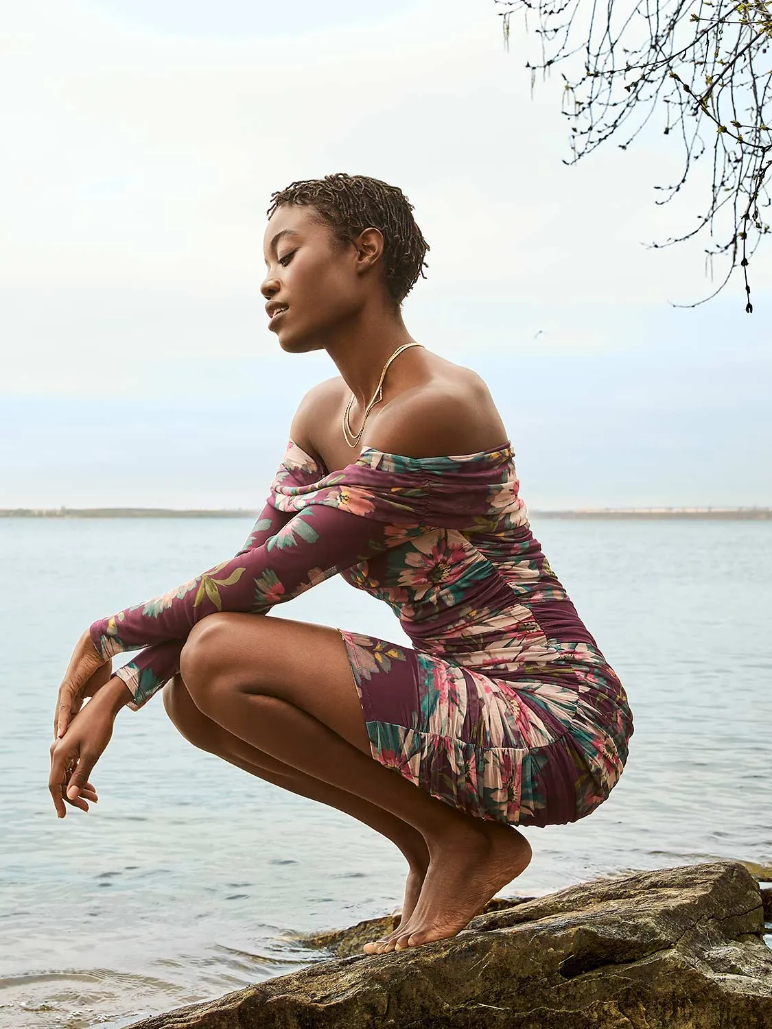 Floral Print Off-The-Shoulder Mesh Dress sold by Suzy Shier product image thumbnail 2