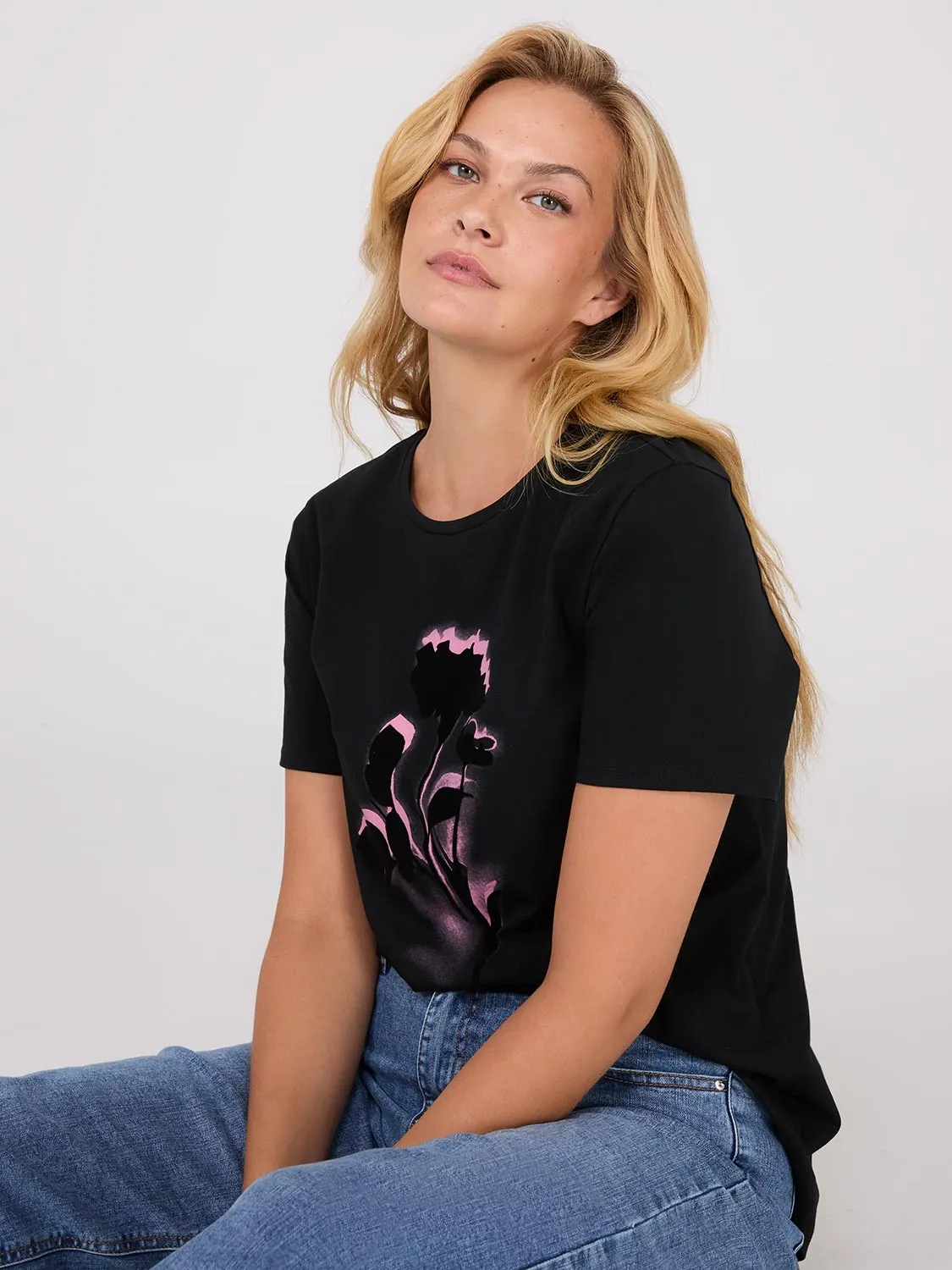 Floral Flocking Short Sleeve T-Shirt sold by Suzy Shier product image thumbnail 3