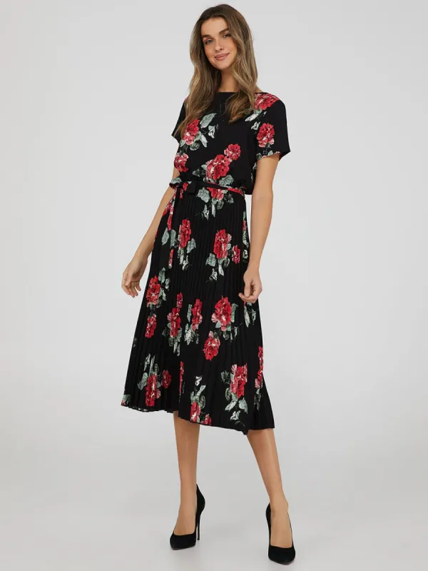 Short Sleeve Printed Pleated Midi Dress, <br>The Lauren Dress sold by Suzy Shier