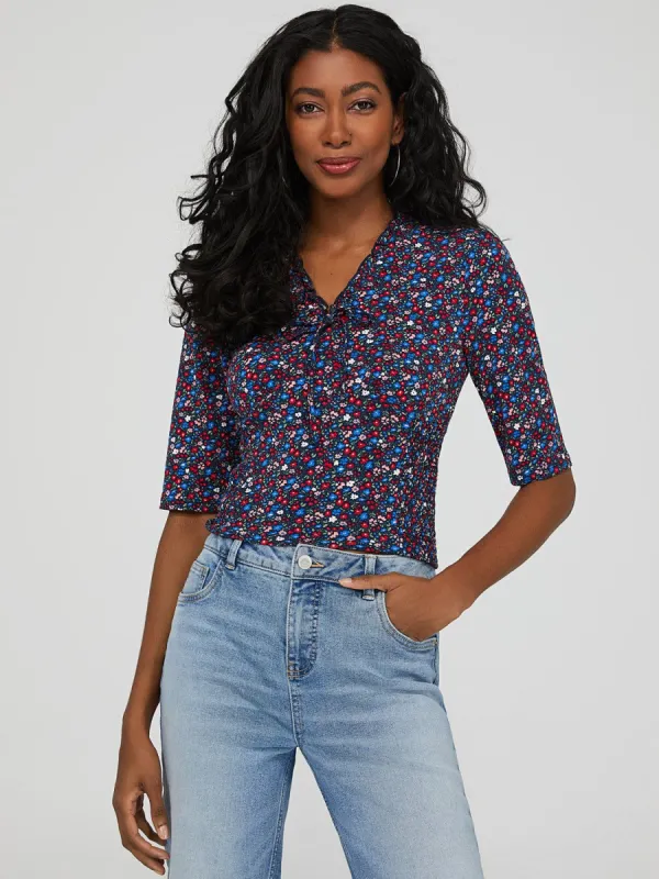 Cropped Floral Print Puff-Sleeve Top sold by Suzy Shier