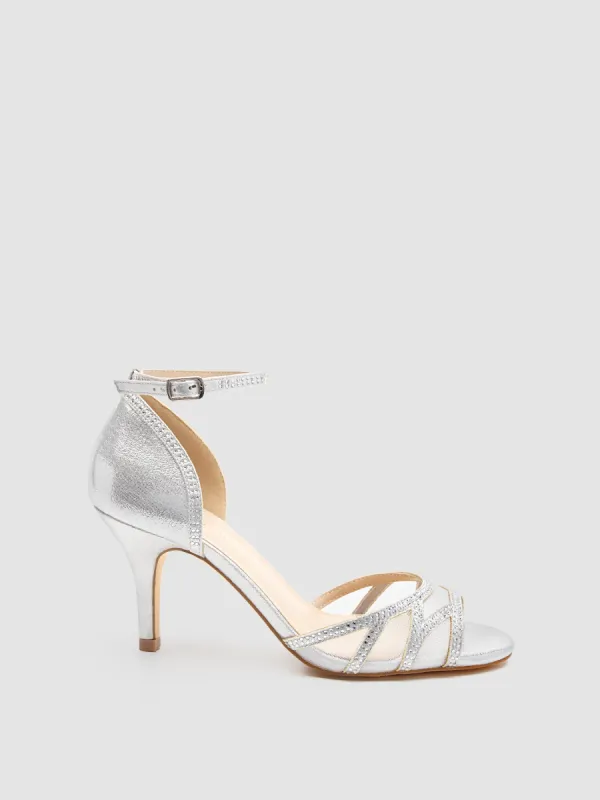 Jewelled Round Toe Mid Heel Sandal sold by Suzy Shier