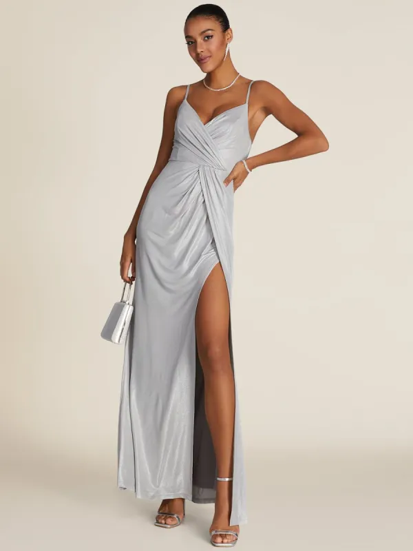 Ruched Wrap Gown With Crossover Neckline sold by Suzy Shier
