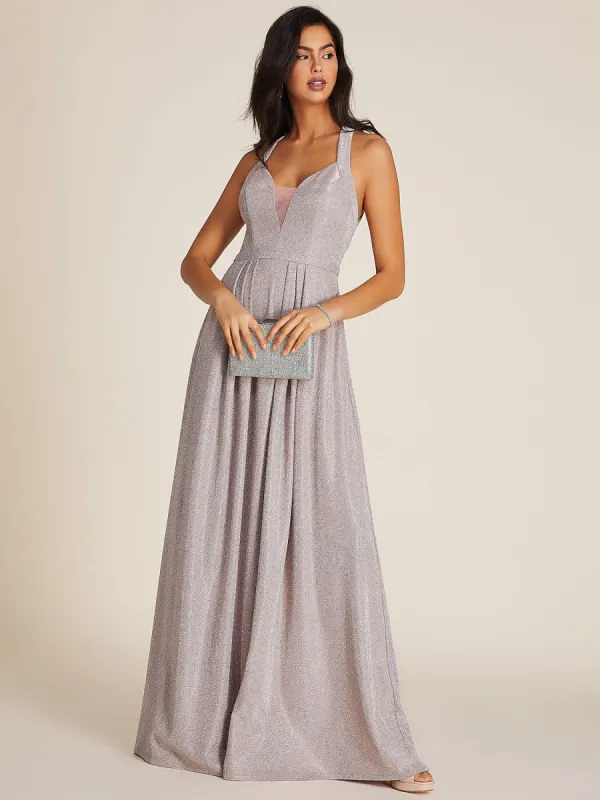 Plunging V-Neck Glitter Gown sold by Suzy Shier