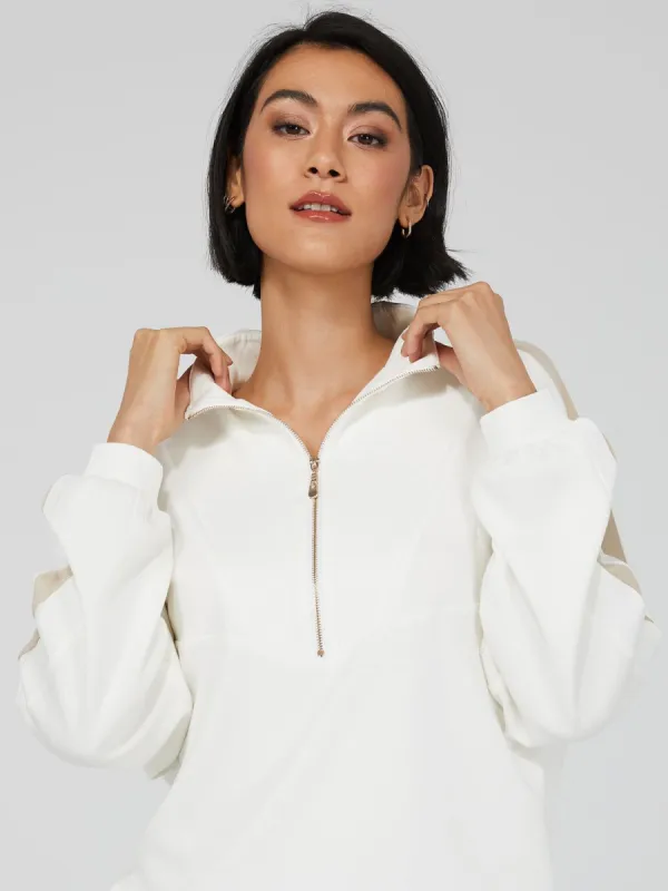 Long Sleeve Half-Zip Mock Neck Sweatshirt sold by Suzy Shier