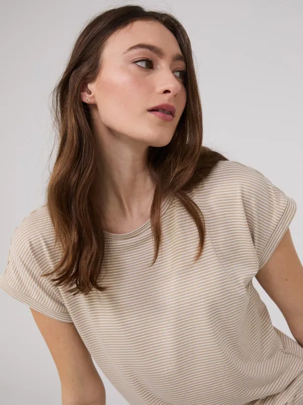 Striped Cuffed Dolman Sleeve Top sold by Suzy Shier