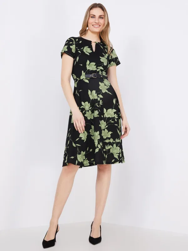 Floral Print Front Keyhole Fit & Flare Midi Dress sold by Suzy Shier