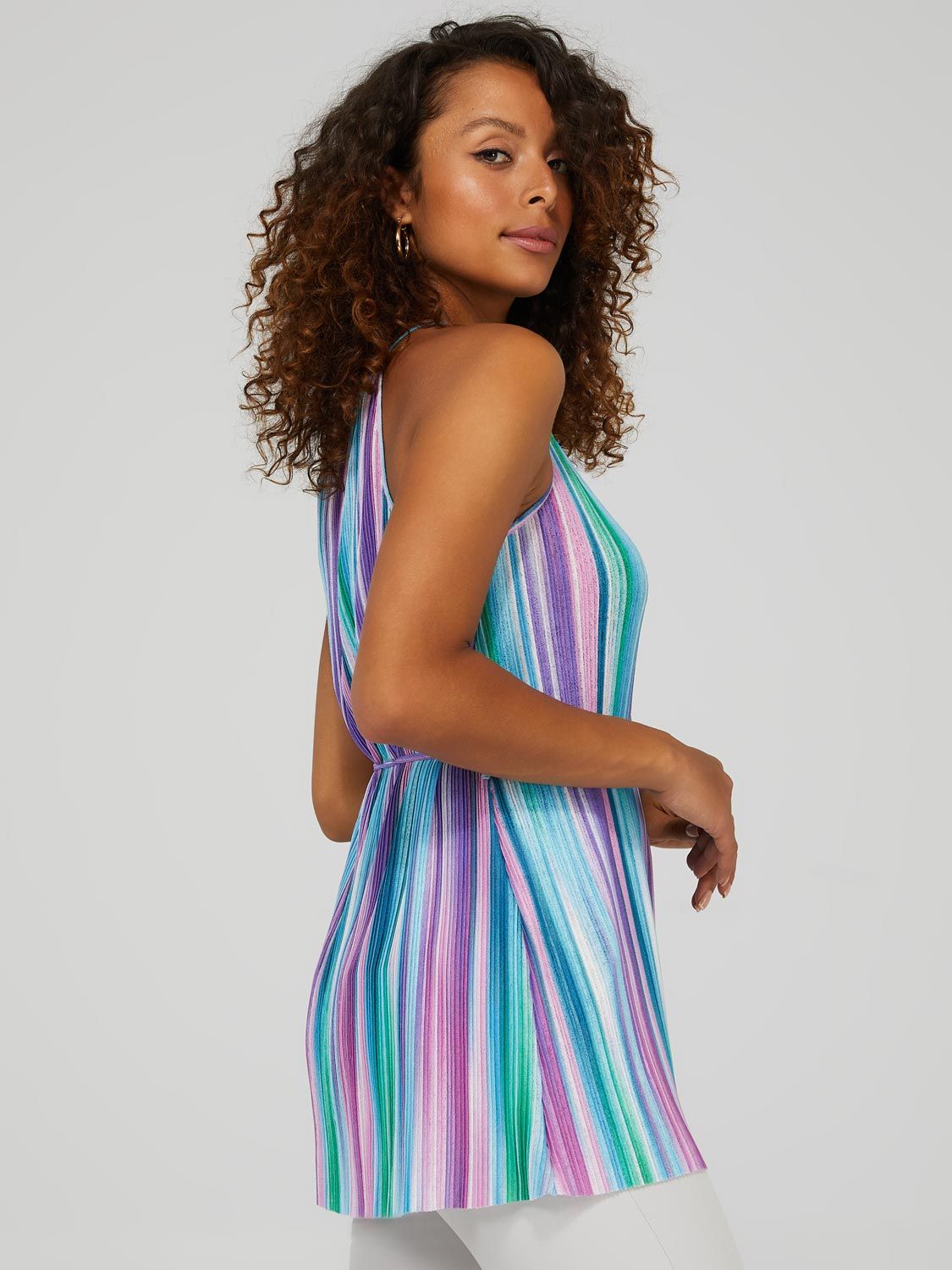 Printed Plisse Halter Neck Top With Tie At Waist sold by Suzy Shier product image thumbnail 4