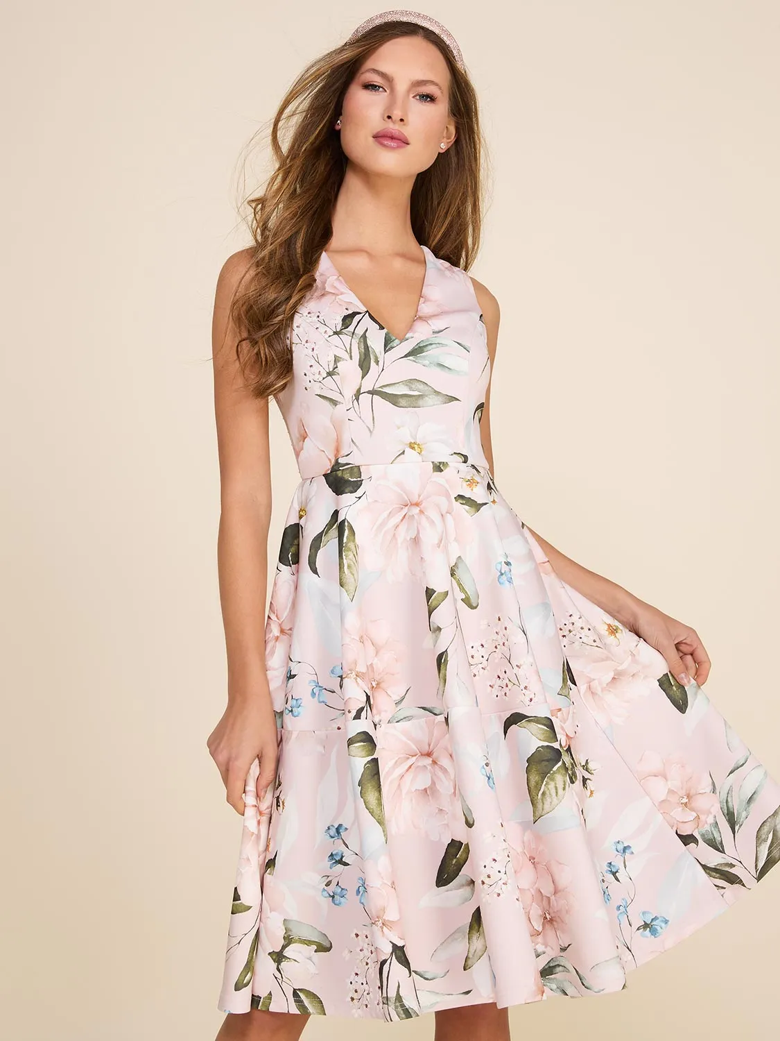 Floral Printed V-Neck Fit & Flare Midi Dress sold by Suzy Shier product image thumbnail 2