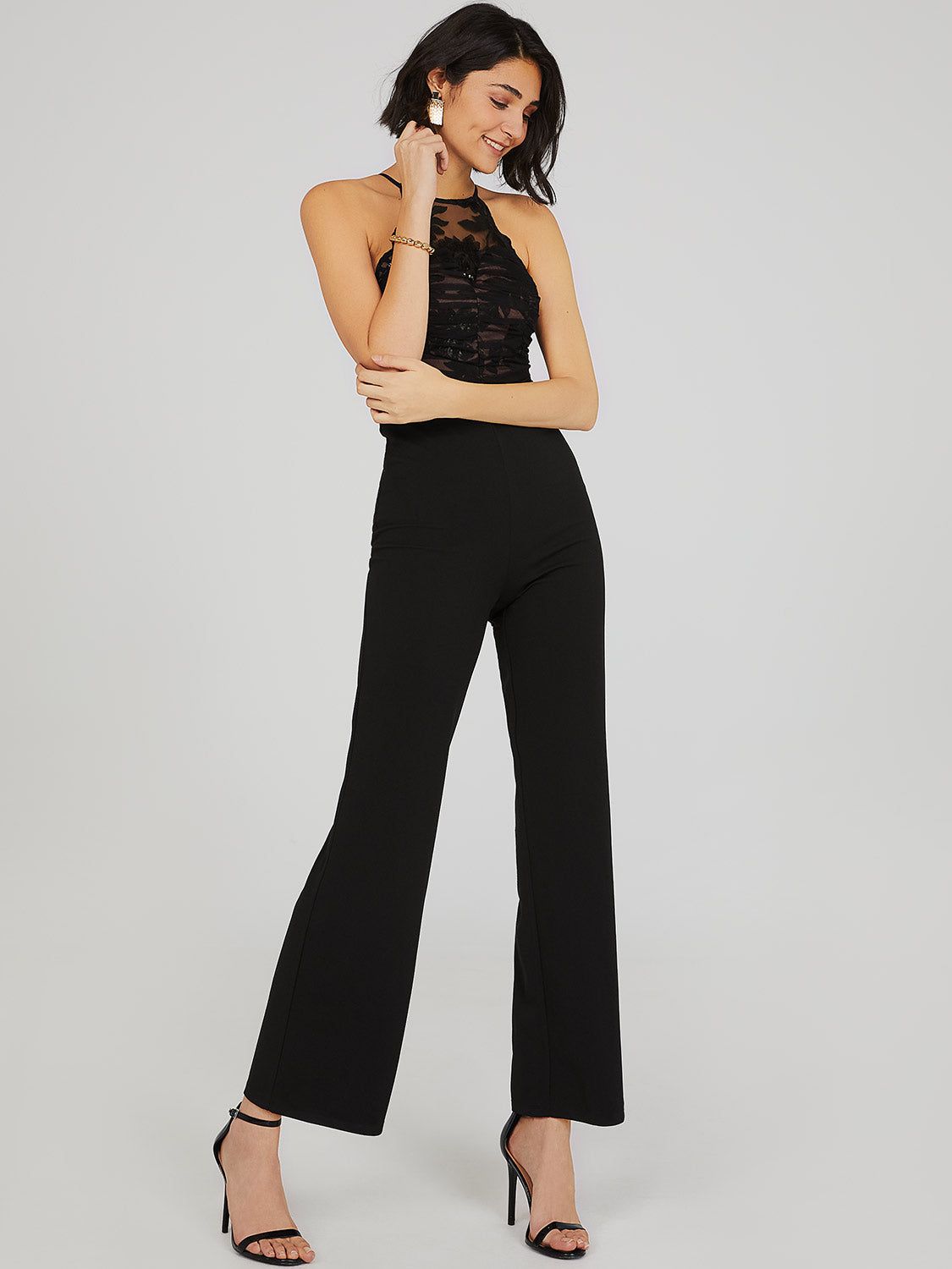 Wide Leg Illusion Mesh Floral Halter Jumpsuit sold by Suzy Shier product image thumbnail 2