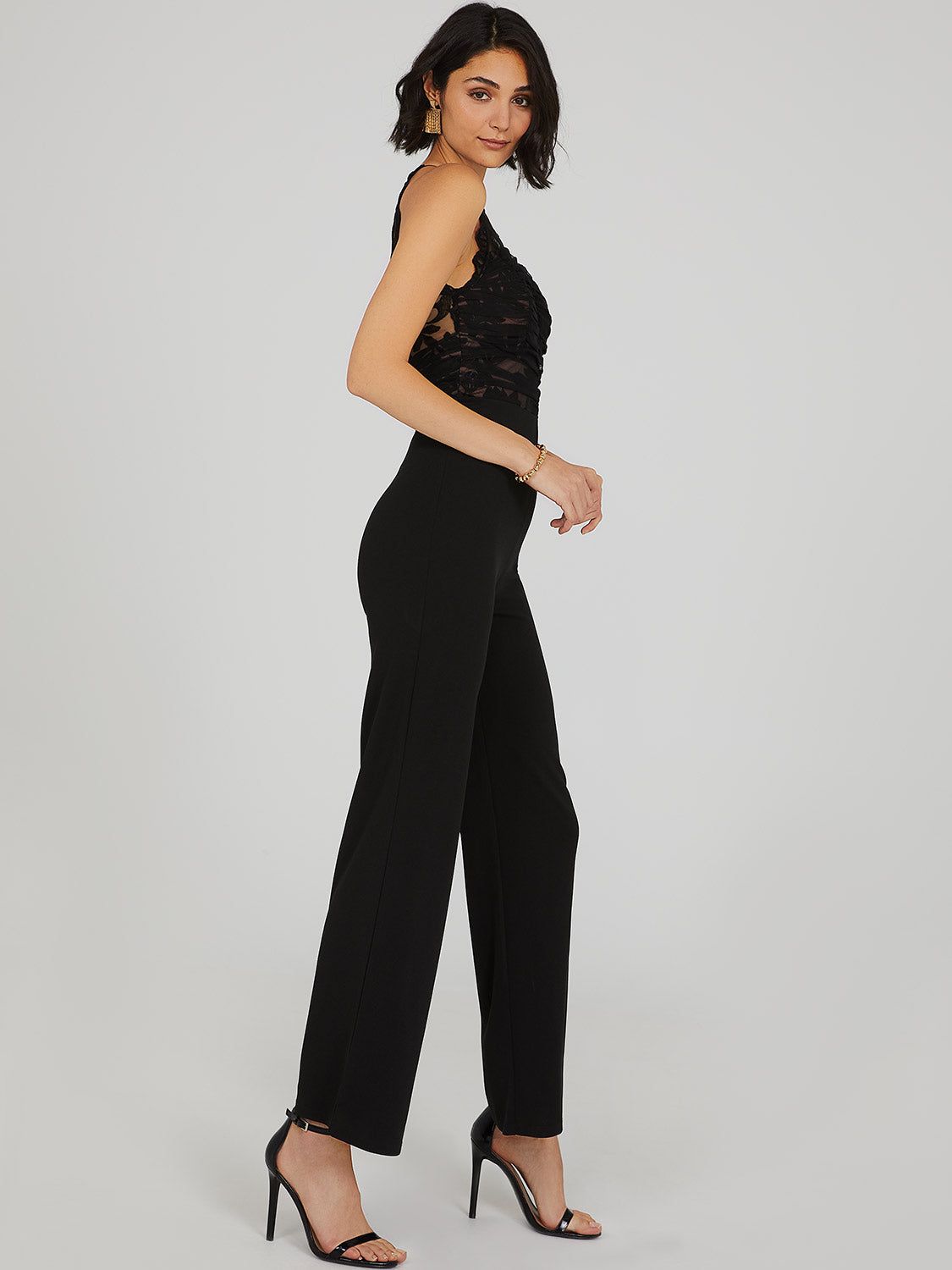 Wide Leg Illusion Mesh Floral Halter Jumpsuit sold by Suzy Shier product image thumbnail 3