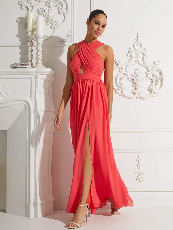 Crossover Chiffon Gown With Front Cutout sold by Suzy Shier