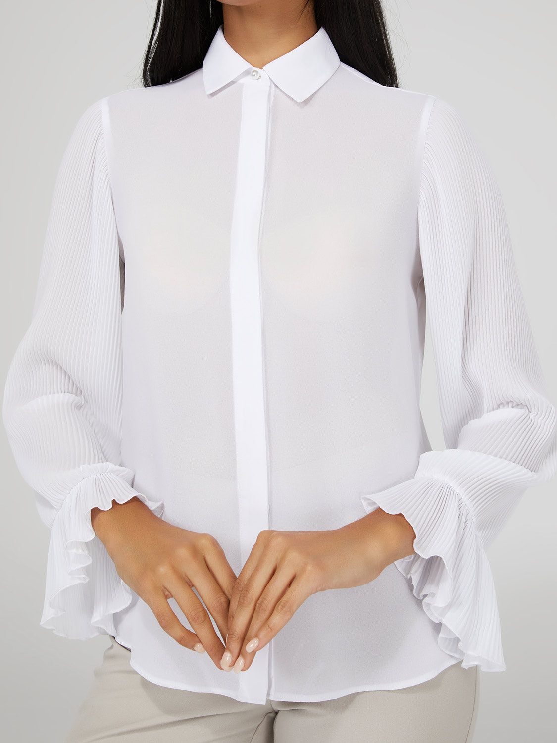 Ruffle Sleeve Button-Up Blouse sold by Suzy Shier product image thumbnail 6