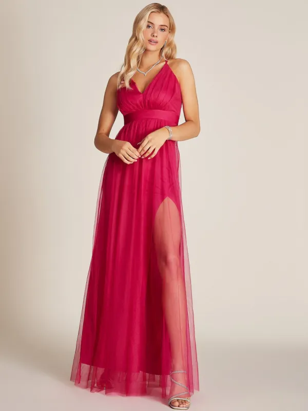 V-Neck Mesh Gown sold by Suzy Shier