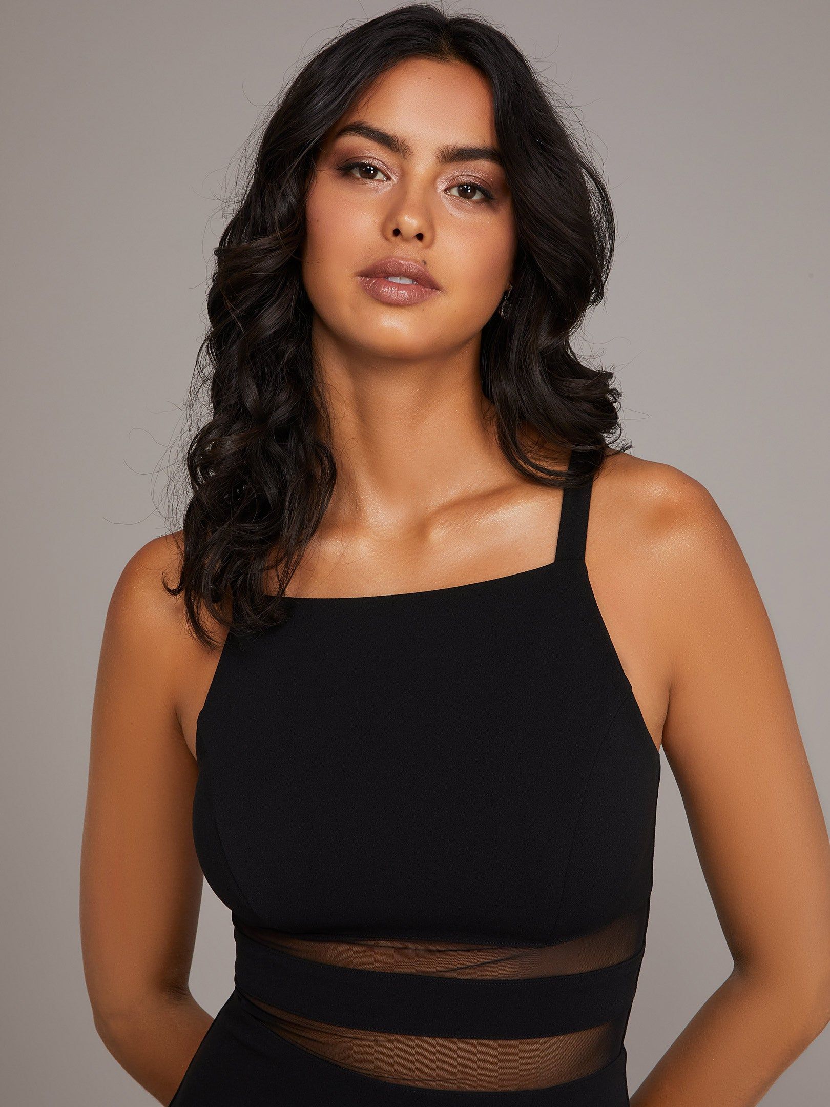 Halter Neck Gown With Illusion Mesh Waist sold by Suzy Shier product image thumbnail 2