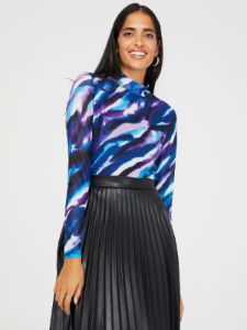 Printed Mock Neck Mesh Top sold by Suzy Shier