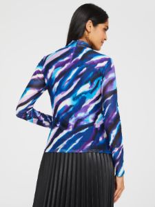 Printed Mock Neck Mesh Top sold by Suzy Shier