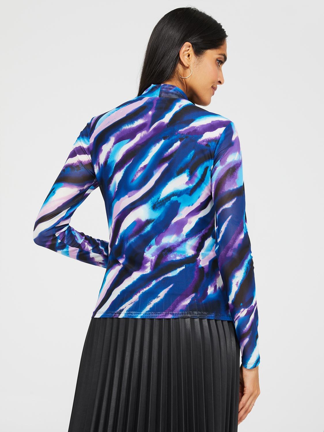 Printed Mock Neck Mesh Top sold by Suzy Shier product image thumbnail 5