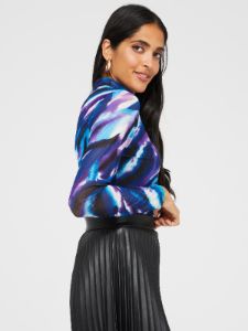 Printed Mock Neck Mesh Top sold by Suzy Shier