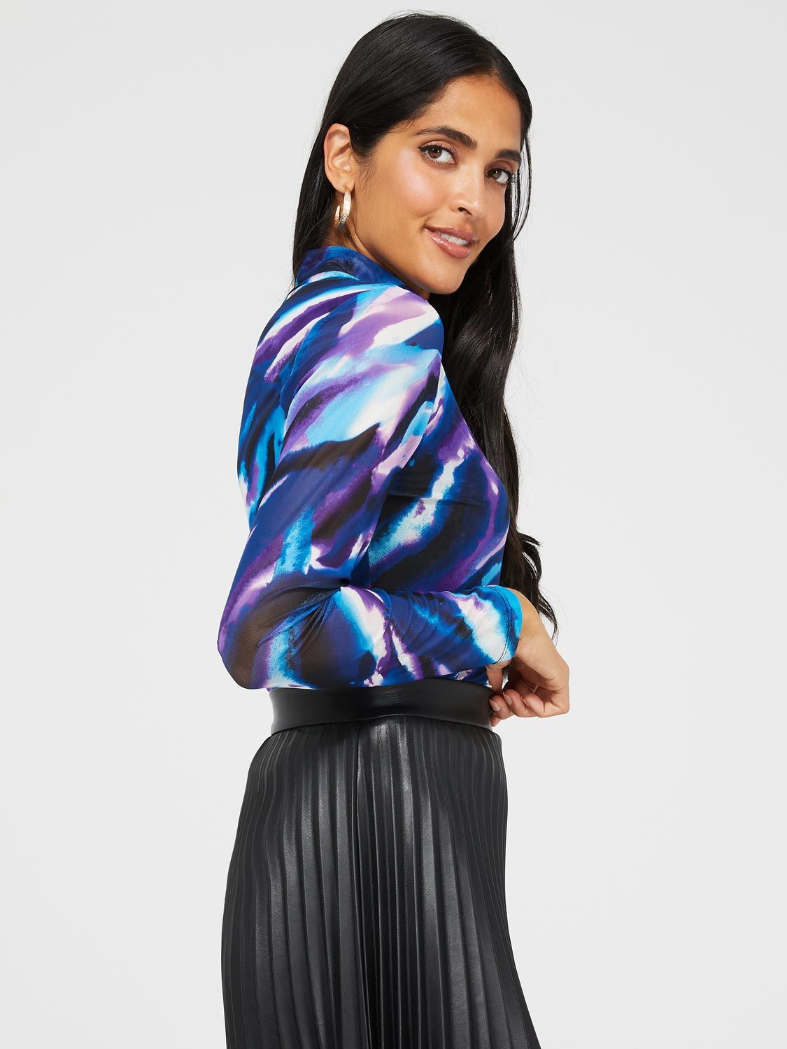 Printed Mock Neck Mesh Top sold by Suzy Shier product image thumbnail 4