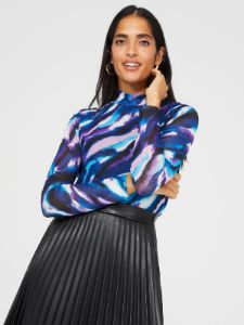 Printed Mock Neck Mesh Top sold by Suzy Shier