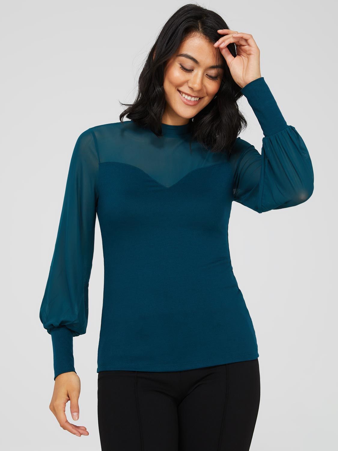 Mesh Mock Neck Sweetheart Top sold by Suzy Shier product image thumbnail 3