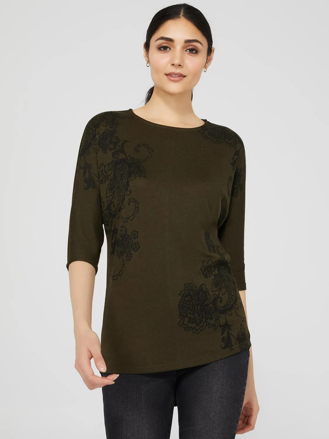 Floral Print 3/4 Dolman Sleeve Top sold by Suzy Shier product image thumbnail 3