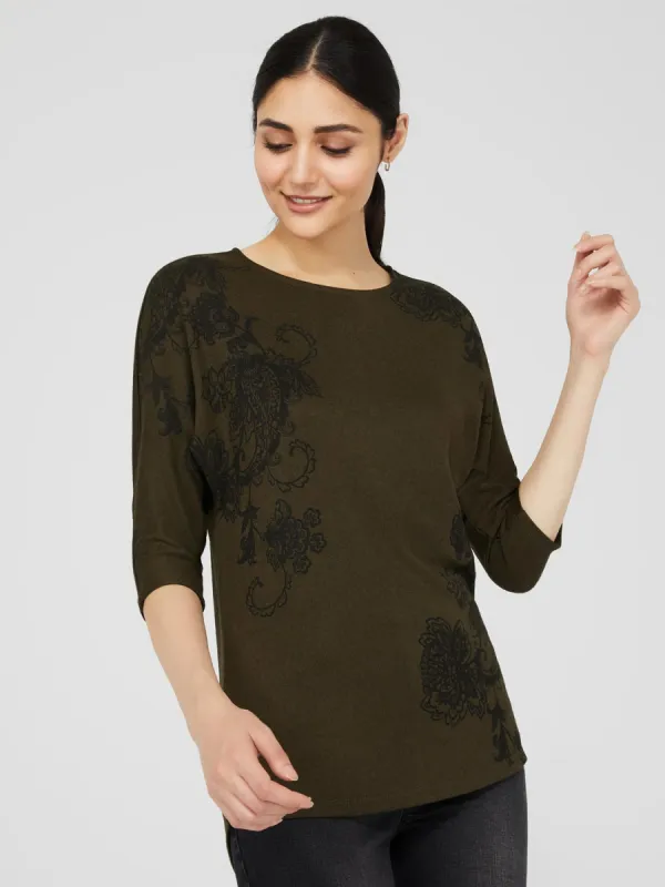 Floral Print 3/4 Dolman Sleeve Top sold by Suzy Shier