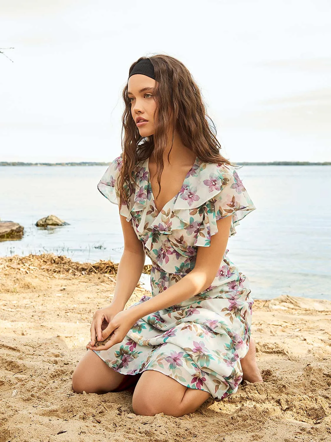 Floral Print Chiffon Midi Dress With Ruffle Details sold by Suzy Shier