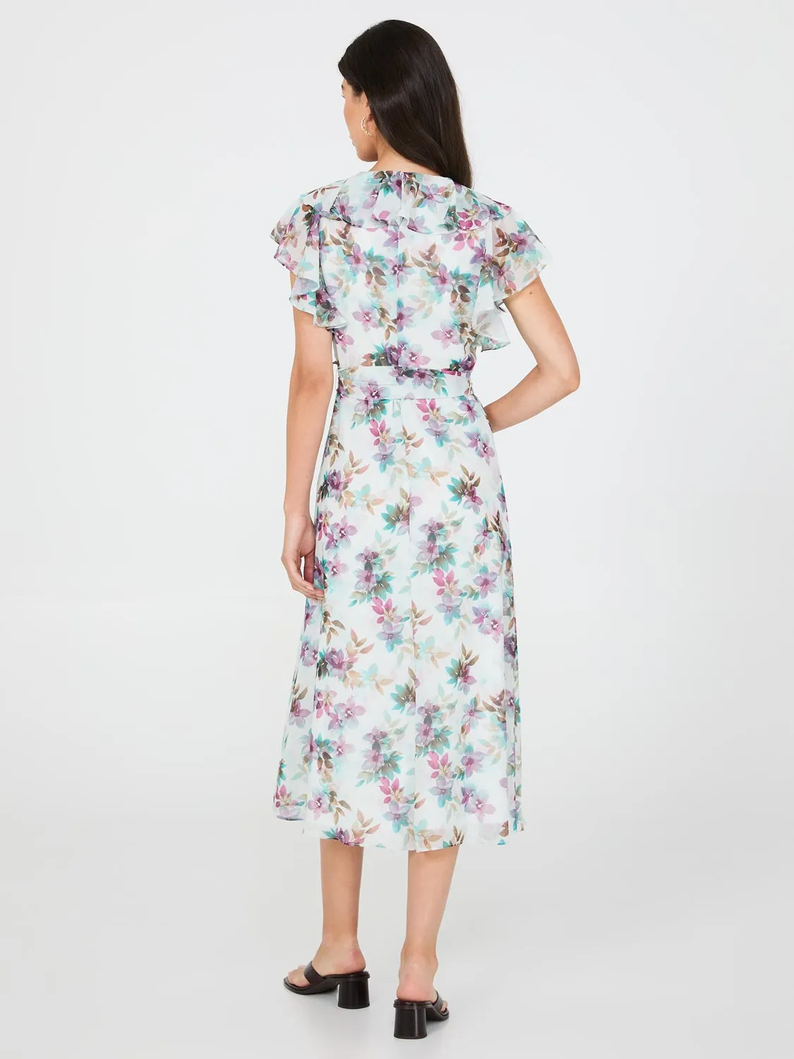 Floral Print Chiffon Midi Dress With Ruffle Details sold by Suzy Shier product image thumbnail 5