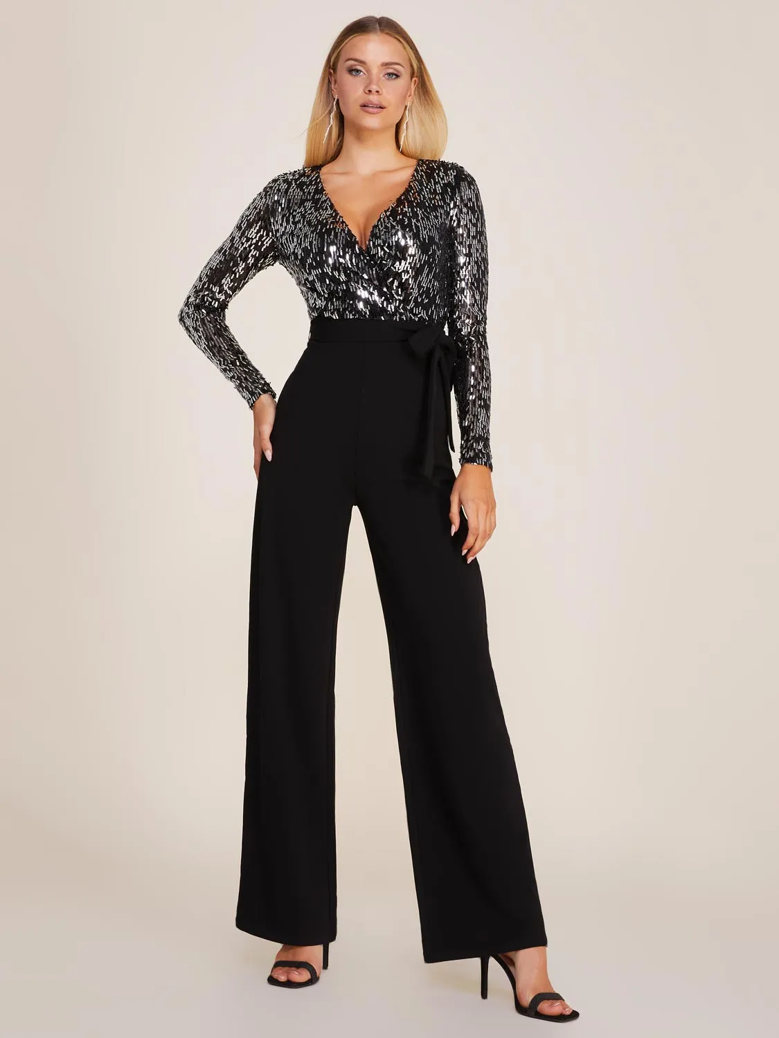 Sequin Long Sleeve Straight Leg Jumpsuit sold by Suzy Shier