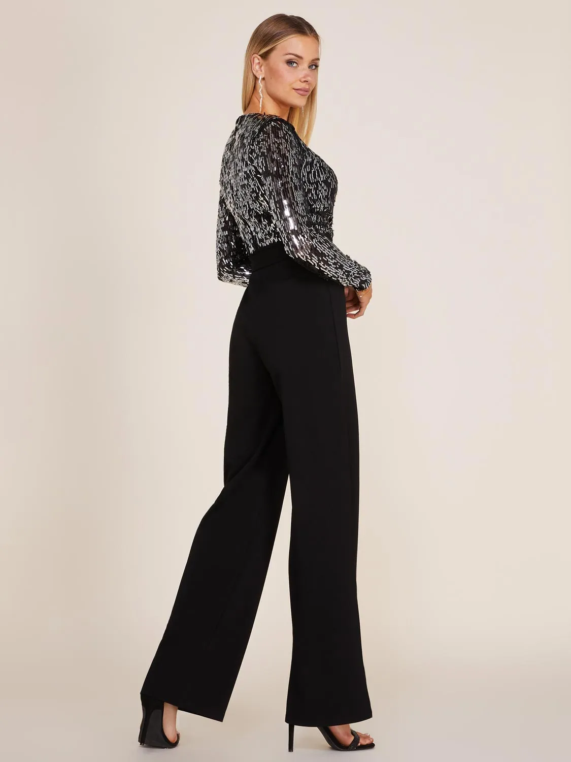 Sequin Long Sleeve Straight Leg Jumpsuit sold by Suzy Shier product image thumbnail 4